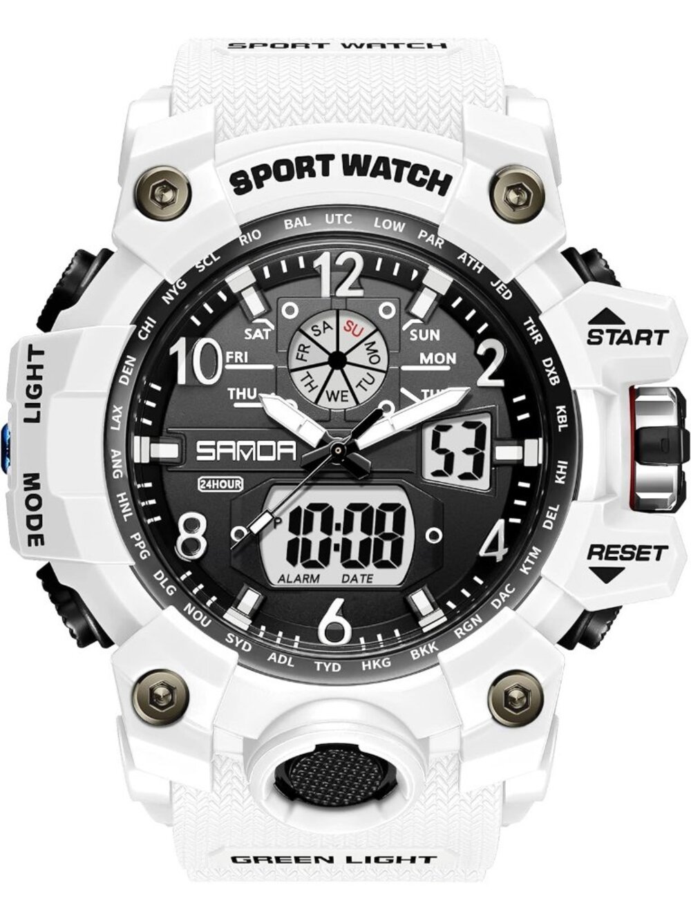 Men's All White Analog Quartz Sports Waterproof Military LED Digital Wrist Watch